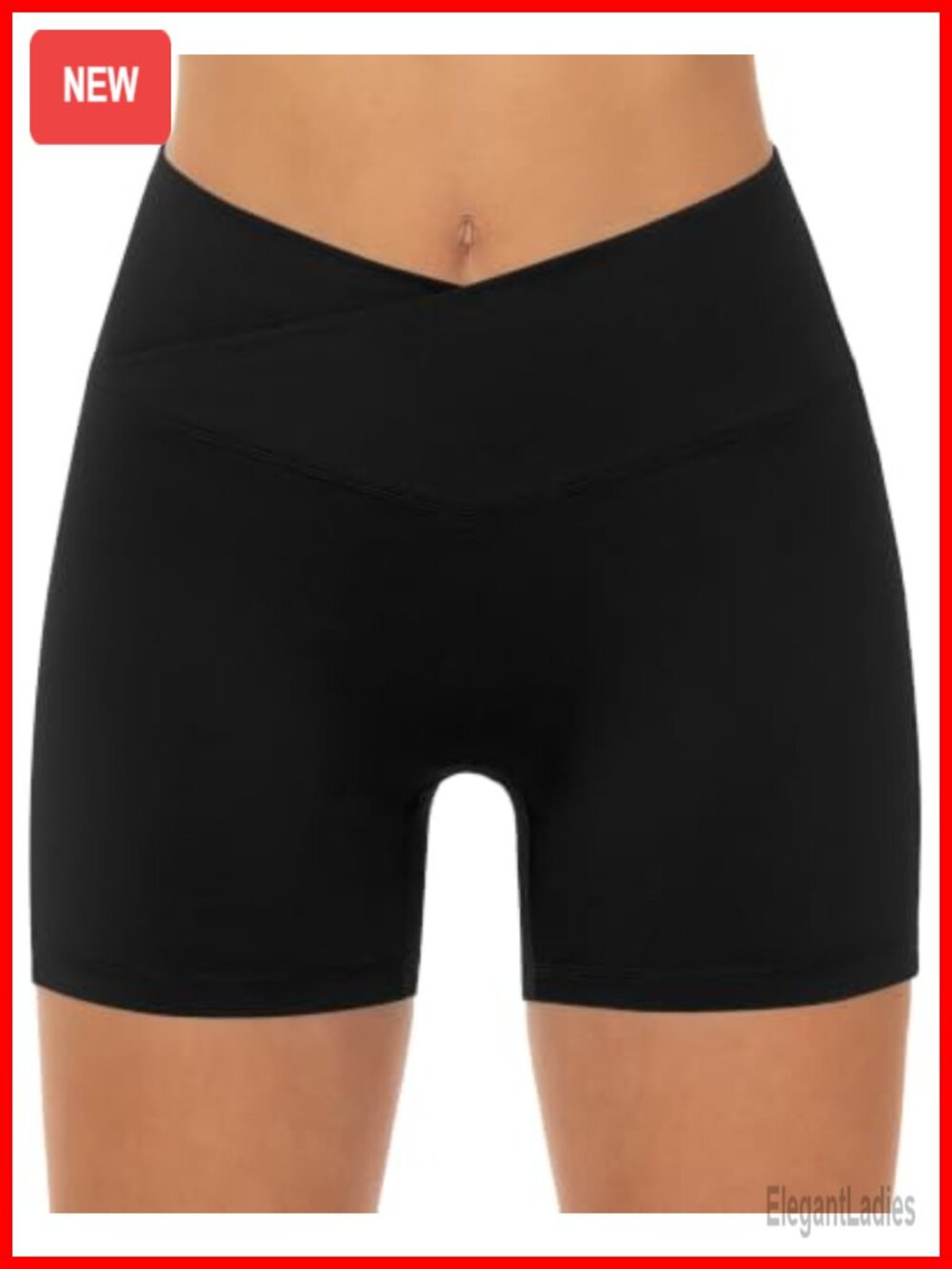 Women's High Waist Crossover Biker Shorts with Tummy Control No Front Seam